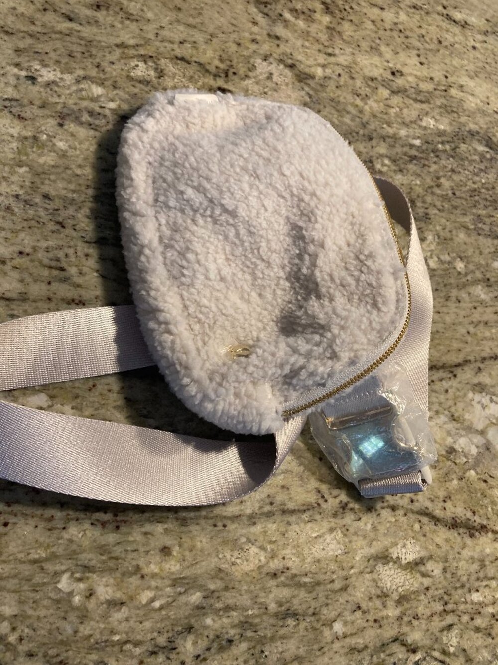 NWT Lululemon fanny pack purse hip bag white faux fur with gold buckle